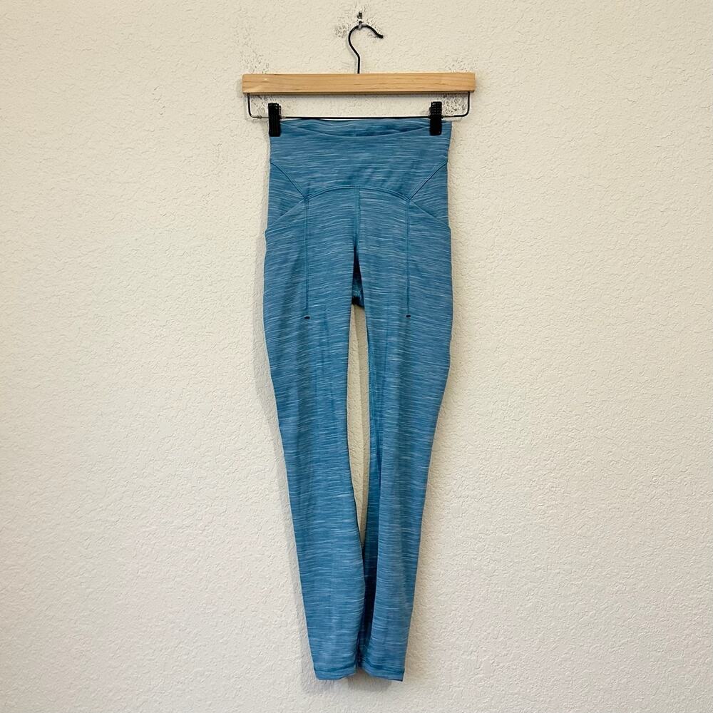 LULULEMON Power Thru Leggings Heathered Capture Blue High Rise Gym